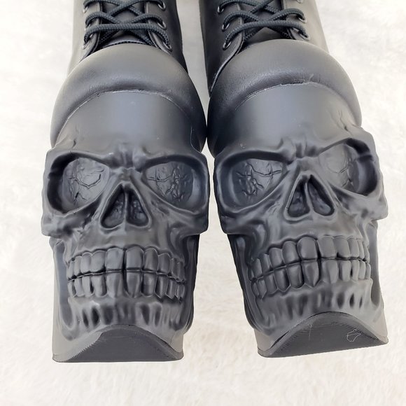 Skull Platform 8" Bone Heel Multi Strap Lace Up Thigh Boots Rapture 3028 - Picture 8 of 9